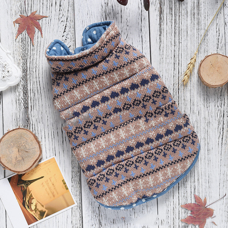 HKM-5009341 Double-Sided Casual Polka-Dot Knitted Denim Vest for Dogs - Blue & Brown, Sizes XS-7L