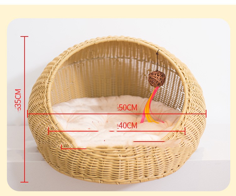 HKM-5010365 Hand-Woven Cat and Pet Nest in Gourd Grass - Available in Apricot, Brown, Macaroon Pink, and Macaroon Blue