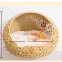 HKM-5010365 Hand-Woven Cat and Pet Nest in Gourd Grass - Available in Apricot, Brown, Macaroon Pink, and Macaroon Blue