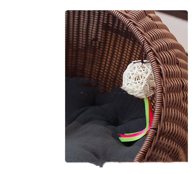 HKM-5010365 Hand-Woven Cat and Pet Nest in Gourd Grass - Available in Apricot, Brown, Macaroon Pink, and Macaroon Blue
