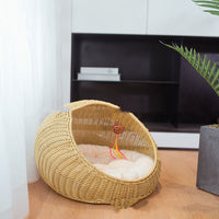 HKM-5010365 Hand-Woven Cat and Pet Nest in Gourd Grass - Available in Apricot, Brown, Macaroon Pink, and Macaroon Blue