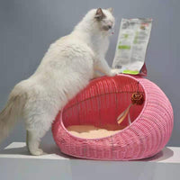 HKM-5010365 Hand-Woven Cat and Pet Nest in Gourd Grass - Available in Apricot, Brown, Macaroon Pink, and Macaroon Blue