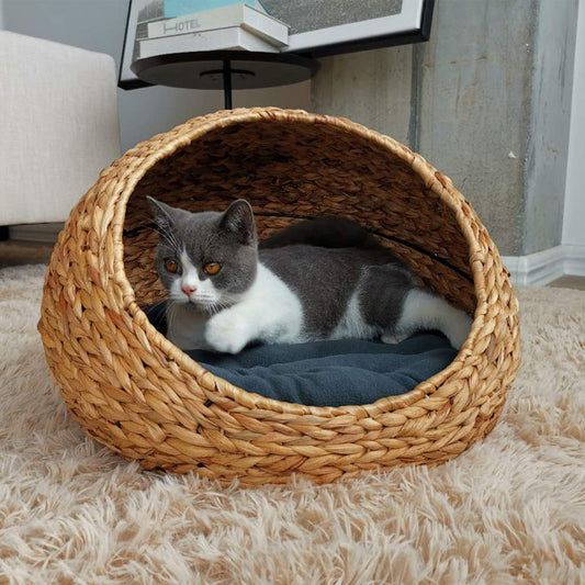 HKM-5010365 Hand-Woven Cat and Pet Nest in Gourd Grass - Available in Apricot, Brown, Macaroon Pink, and Macaroon Blue