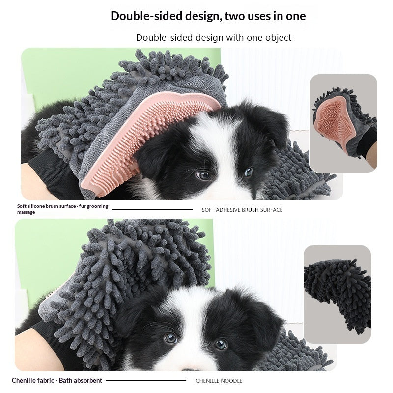 HKM-5010621 Dual-Sided Pet Bath Cleaning and Massage Brush for Dogs - Soft Chenille & TPR Material