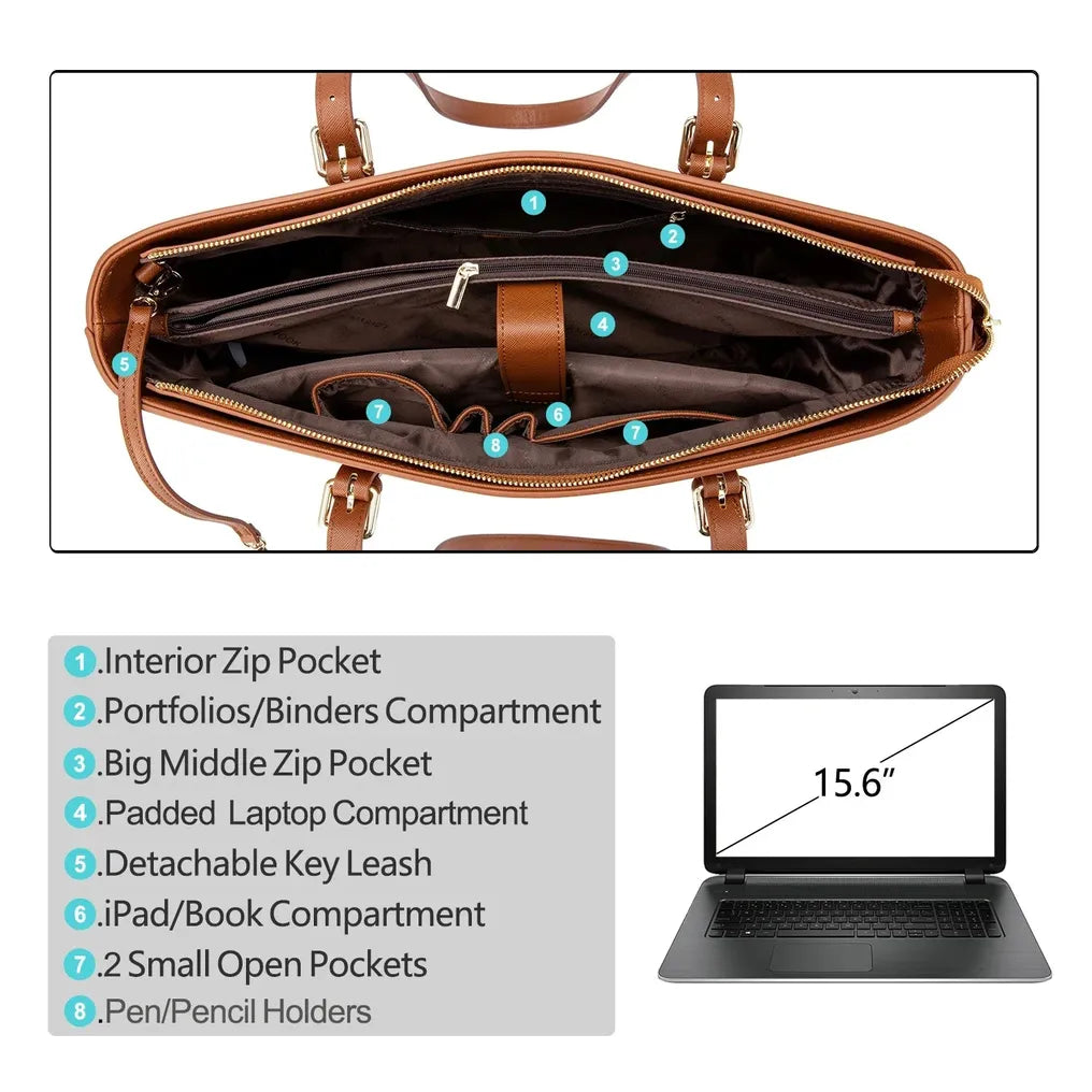 HKM-501075 Stylish PU Leather Handbag for 15.6 Inch Laptops - Elegant Women's Laptop Tote