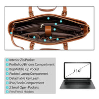 HKM-501075 Stylish PU Leather Handbag for 15.6 Inch Laptops - Elegant Women's Laptop Tote