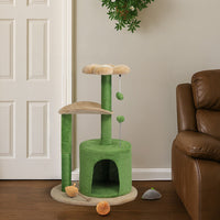 HKM-5012029 Multi-Level Cat Tree with Cozy Condo, Curved Perch, and Plush Top Bed – Ideal for Kittens and Small Cats, Beige & Green