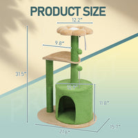 HKM-5012029 Multi-Level Cat Tree with Cozy Condo, Curved Perch, and Plush Top Bed – Ideal for Kittens and Small Cats, Beige & Green