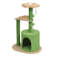 HKM-5012029 Multi-Level Cat Tree with Cozy Condo, Curved Perch, and Plush Top Bed – Ideal for Kittens and Small Cats, Beige & Green