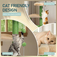 HKM-5012029 Multi-Level Cat Tree with Cozy Condo, Curved Perch, and Plush Top Bed – Ideal for Kittens and Small Cats, Beige & Green