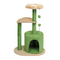 HKM-5012029 Multi-Level Cat Tree with Cozy Condo, Curved Perch, and Plush Top Bed – Ideal for Kittens and Small Cats, Beige & Green