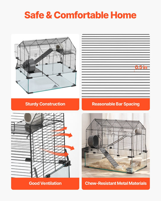 HKM-5012413 Spacious Wire Hamster Cage Habitat with Acrylic Panels for Small Rodents