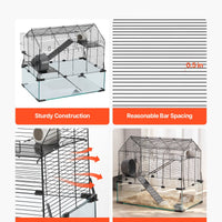 HKM-5012413 Spacious Wire Hamster Cage Habitat with Acrylic Panels for Small Rodents