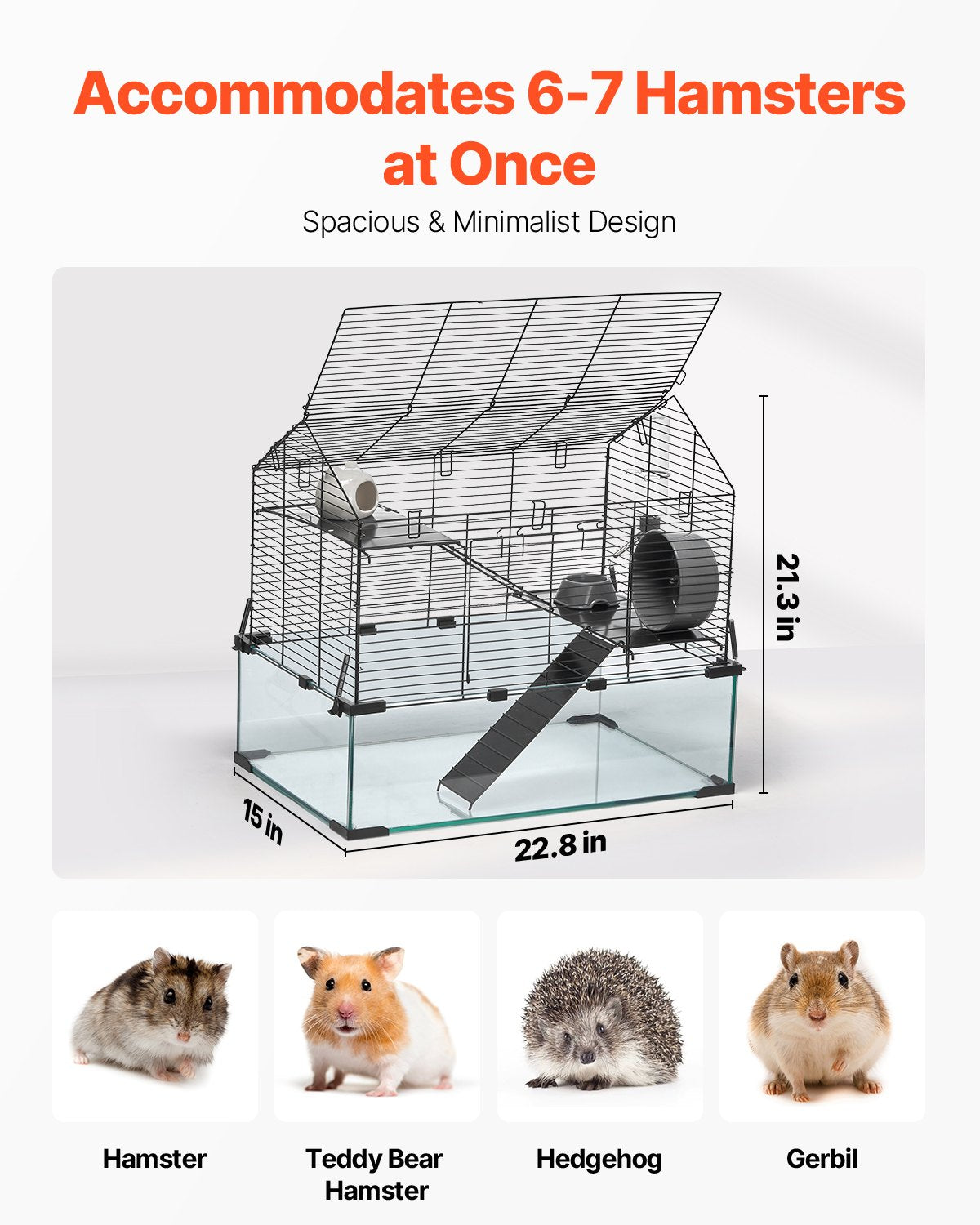 HKM-5012413 Spacious Wire Hamster Cage Habitat with Acrylic Panels for Small Rodents