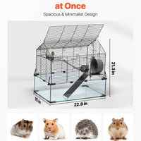 HKM-5012413 Spacious Wire Hamster Cage Habitat with Acrylic Panels for Small Rodents