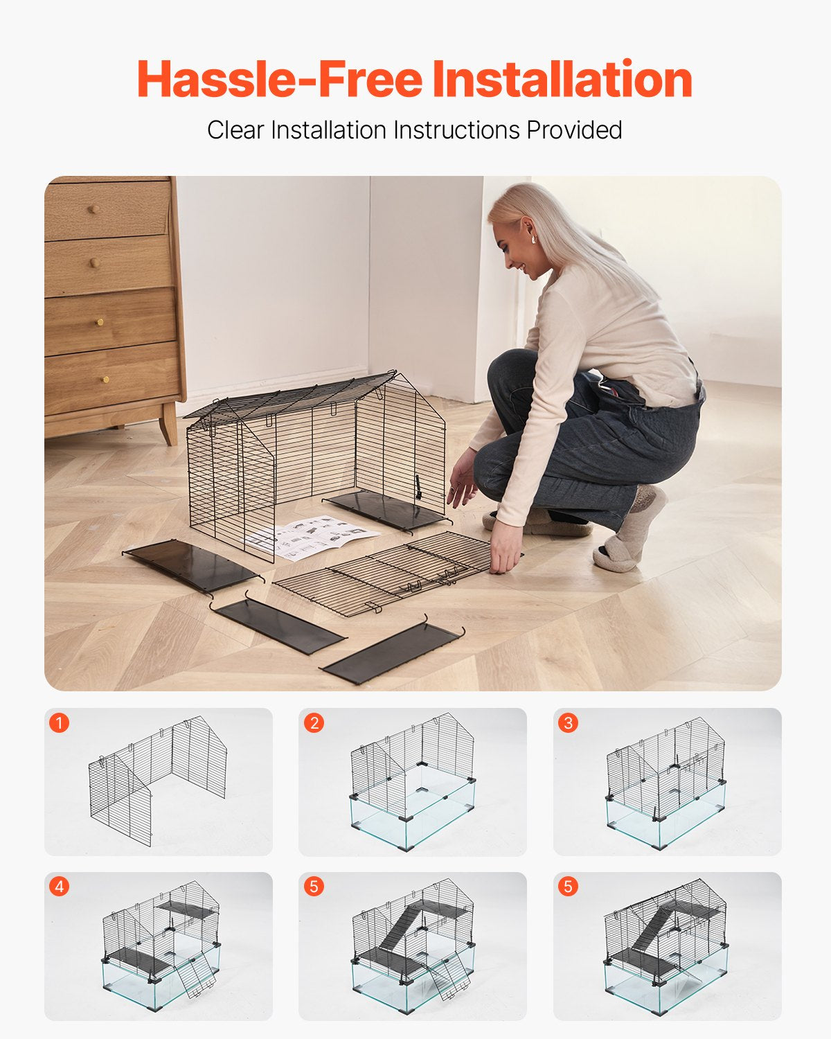 HKM-5012413 Spacious Wire Hamster Cage Habitat with Acrylic Panels for Small Rodents