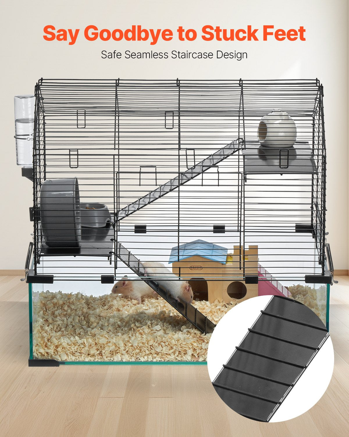 HKM-5012413 Spacious Wire Hamster Cage Habitat with Acrylic Panels for Small Rodents