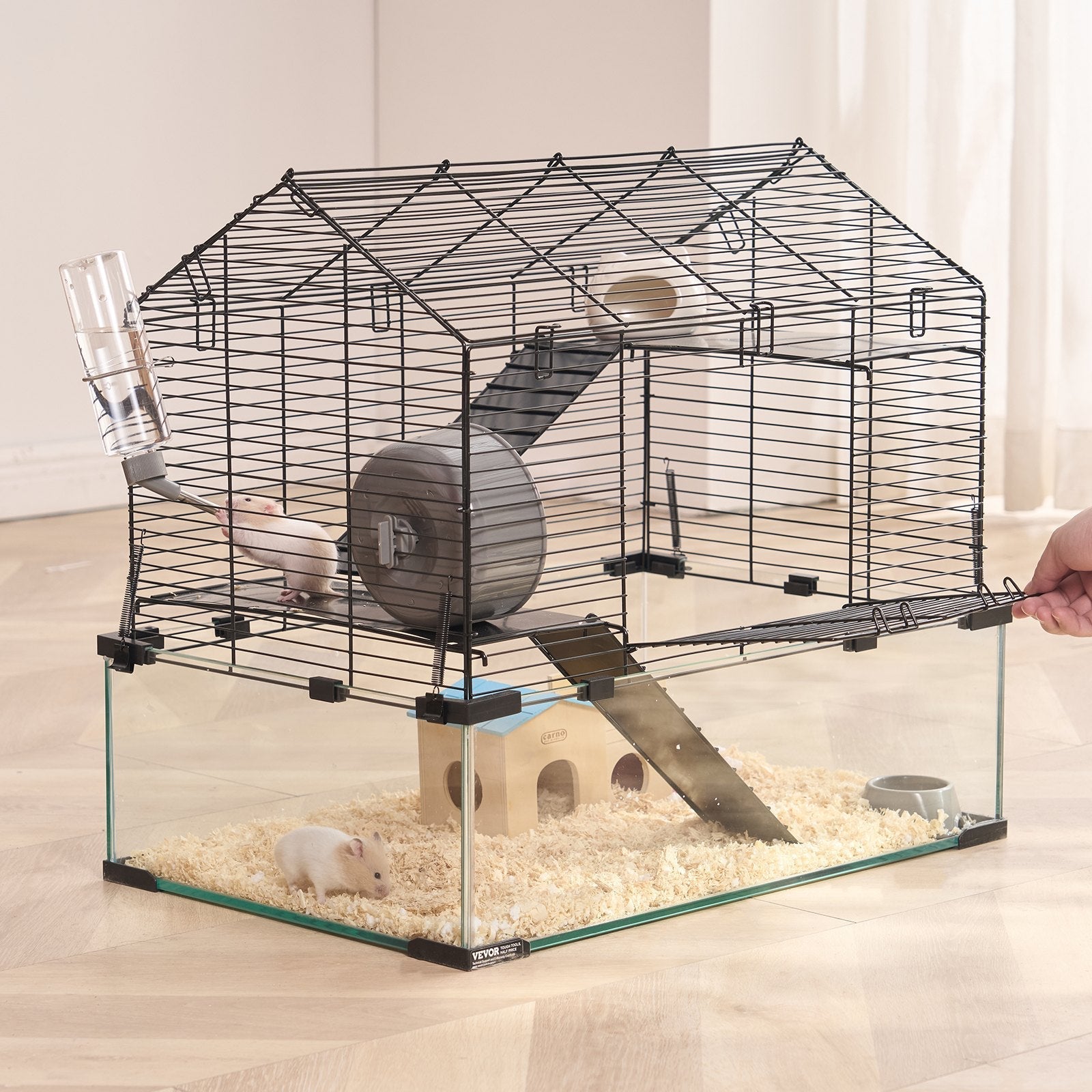 HKM-5012413 Spacious Wire Hamster Cage Habitat with Acrylic Panels for Small Rodents
