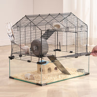 HKM-5012413 Spacious Wire Hamster Cage Habitat with Acrylic Panels for Small Rodents