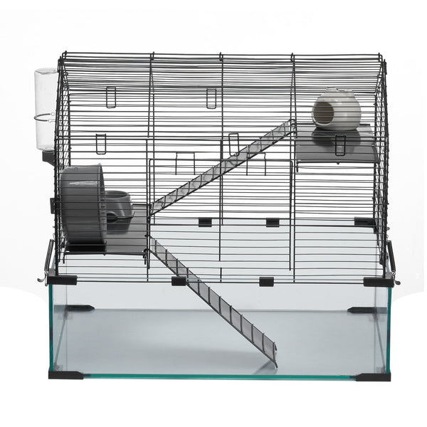 HKM-5012413 Spacious Wire Hamster Cage Habitat with Acrylic Panels for Small Rodents