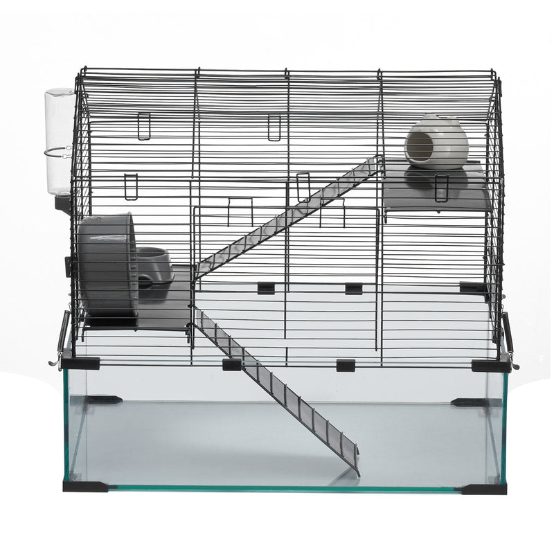HKM-5012413 Spacious Wire Hamster Cage Habitat with Acrylic Panels for Small Rodents