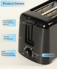 HKM-501267 750W 2-Slice Electronic Toaster for Quick and Even Toasting of Bread