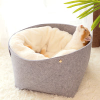 HKM-5012797 Round Felt Pet Nest for Cats - Cozy Grey Design, Available in Small & Medium