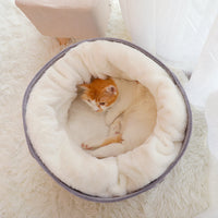 HKM-5012797 Round Felt Pet Nest for Cats - Cozy Grey Design, Available in Small & Medium