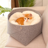 HKM-5012797 Round Felt Pet Nest for Cats - Cozy Grey Design, Available in Small & Medium