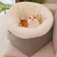 HKM-5012797 Round Felt Pet Nest for Cats - Cozy Grey Design, Available in Small & Medium
