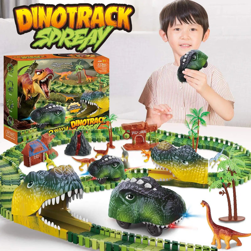 HKM-501331 Dinosaur Racing Track Construction Set with 113 Pieces for Kids Ages 2 to 13