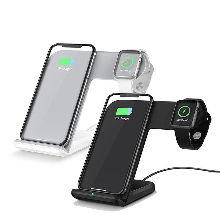 HKM-501395 Two-in-One Fast Wireless Charger for Mobile Phones and Smartwatches - Dual Charging Stand in Black or White