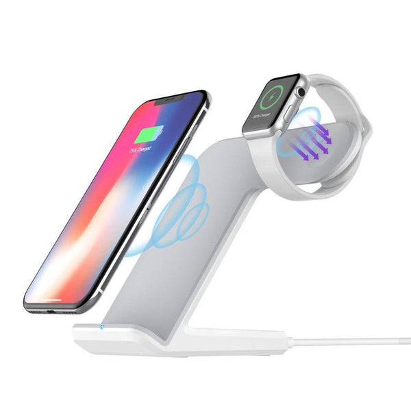 HKM-501395 Two-in-One Fast Wireless Charger for Mobile Phones and Smartwatches - Dual Charging Stand in Black or White
