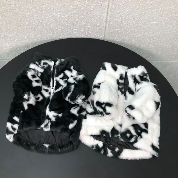 HKM-5015101 Thickened Rabbit Fur Pet Coat for Dogs in White and Black, Multiple Sizes Available