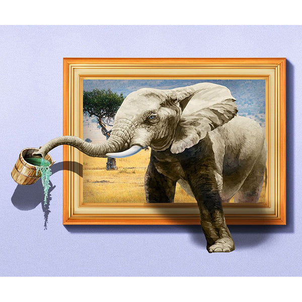 HKM-501523 Elephant Waterfall Round and Square Diamond Painting Kit, Multiple Sizes Available, Vivid Colors and Easy to Use