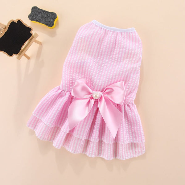 HKM-5016125 Pet-Friendly Butterfly Print Striped Dress for Dogs and Cats - Multiple Colors and Sizes Available