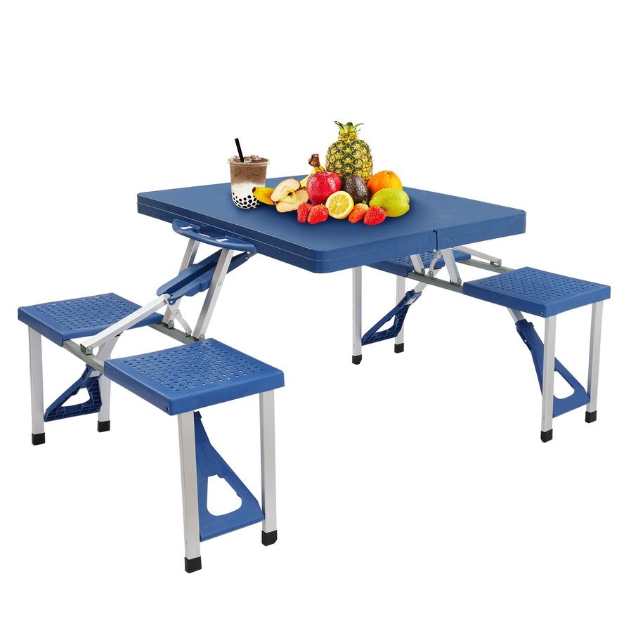 HKM-501715 Blue Plastic Camping Table and Chair Set - 135.5x83x65.5cm, 50kg Capacity