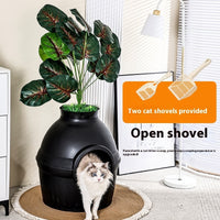 HKM-5017789 Enclosed Folding Cat House Litter Box - Splash-Proof Design in Black & White