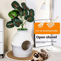 HKM-5017789 Enclosed Folding Cat House Litter Box - Splash-Proof Design in Black & White