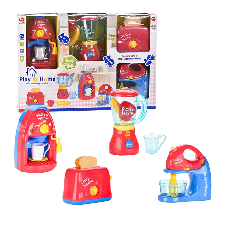 HKM-501779 4-in-1 Pretend Play Kitchen Appliance Set for Kids - Coffee Machine, Juicer, Mixer, Toaster