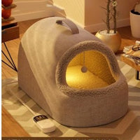 HKM-5018557 Cozy All-Season Plush Cat & Dog House with Heated Blanket and Scratch Ball