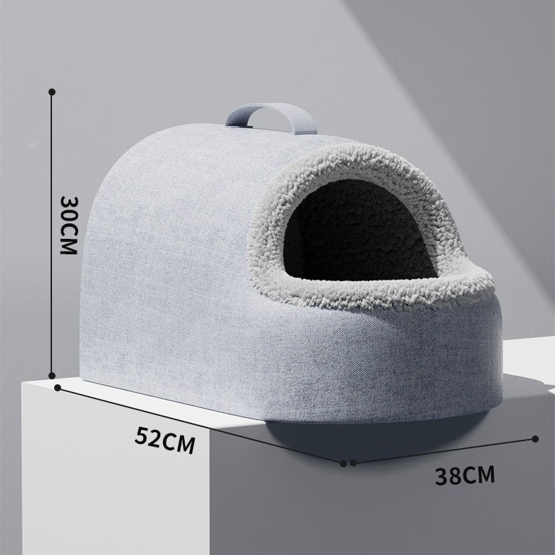 HKM-5018557 Cozy All-Season Plush Cat & Dog House with Heated Blanket and Scratch Ball
