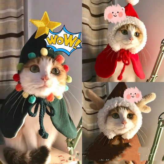 HKM-5019069 Christmas-Themed Shawl Cloak for Small Dogs and Cats - Available in Red, Green, and Elk Print