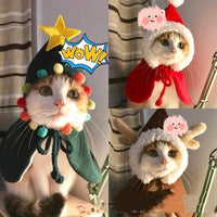 HKM-5019069 Christmas-Themed Shawl Cloak for Small Dogs and Cats - Available in Red, Green, and Elk Print