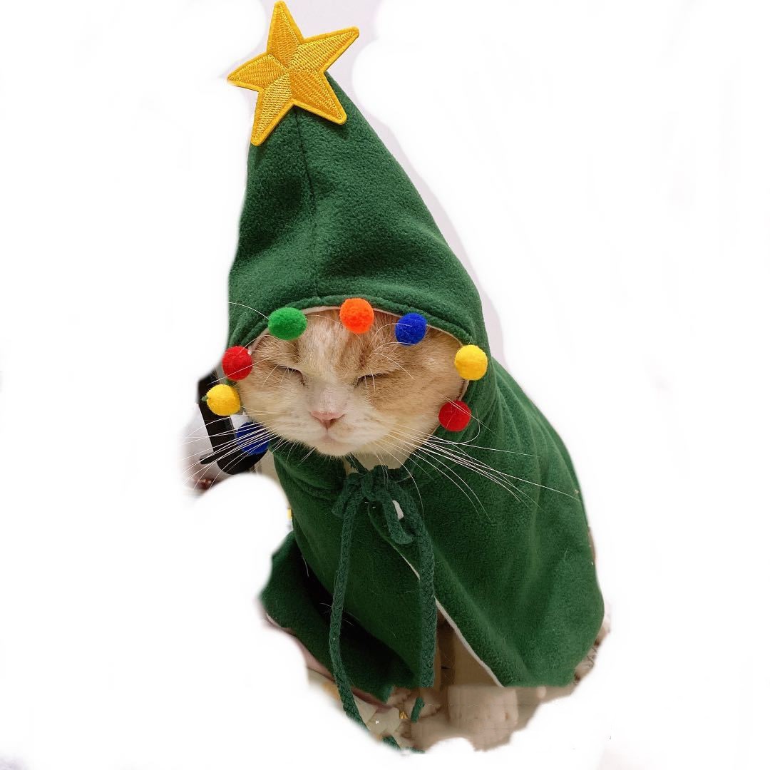 HKM-5019069 Christmas-Themed Shawl Cloak for Small Dogs and Cats - Available in Red, Green, and Elk Print