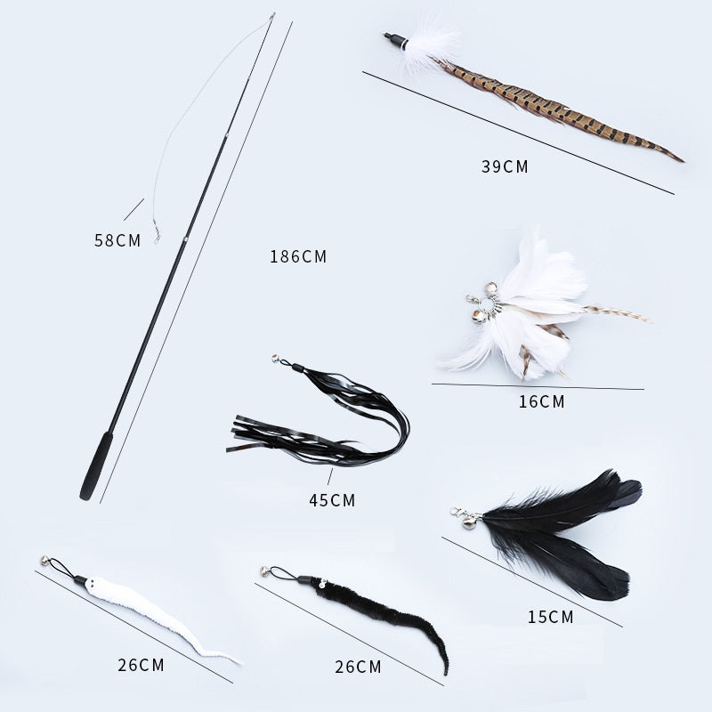 HKM-5019325 Telescopic Cat Toy Set with Replacement Feather Heads and Fishing Line