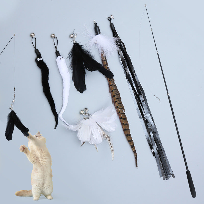 HKM-5019325 Telescopic Cat Toy Set with Replacement Feather Heads and Fishing Line