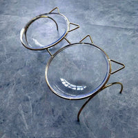HKM-502035 Elevated Glass Cat Bowl with Metal Rack for Comfortable Feeding and Hydration