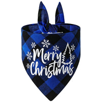 HKM-5021885 Christmas Cotton Plaid Pet Triangle Scarf - Santa Claus & Snowman Design, Size L 65x45x45cm