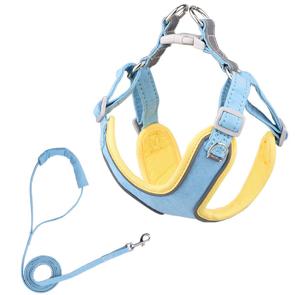 HKM-5023549 Adjustable Suede Dog Harness with Comfortable Matching Leash - Multiple Color Options Available